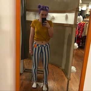 blue + white striped pants